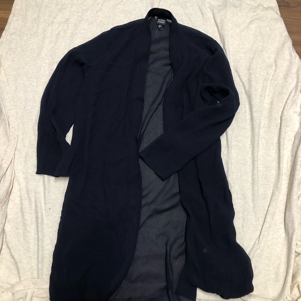 Eileen Fisher Navy Open-Front Long Cardigan